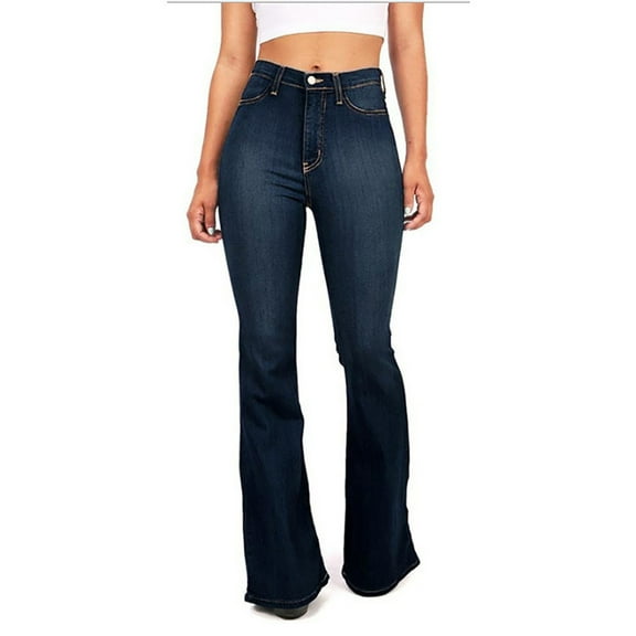 Women's Jeans High Rise Plus Size Bootcut High Waist Pocket Wide Leg Flared Skinny Button Trousers