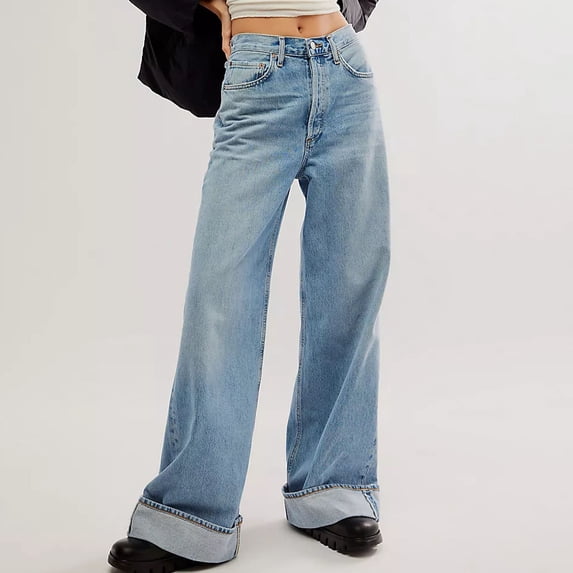Women's Jeans High Rise Staright Leg Button Zipper Pockets Length Pants Jeans