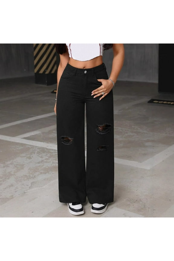 Women's Jeans High Rise Staright Leg Slim Fitting High Waisted And Buttocks Up Denim Flared Pants