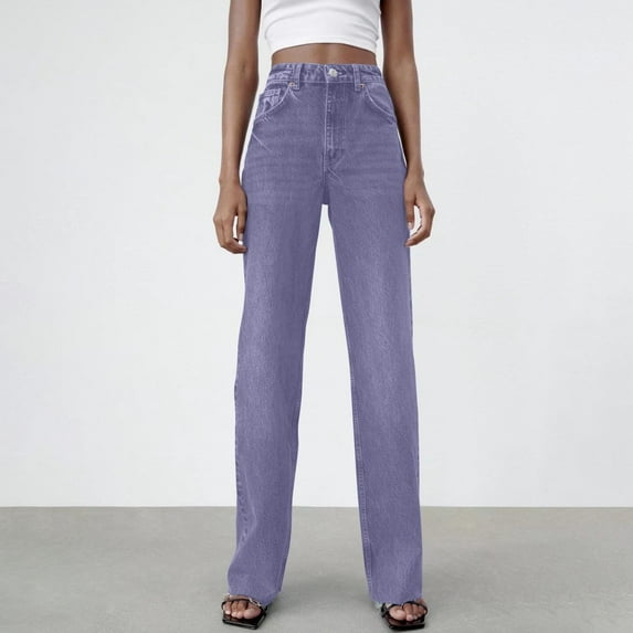 Women's Jeans High Rise Staright Leg Spring And Summer New Women's Button Solid Fashion Casual Straight Jeans Pants