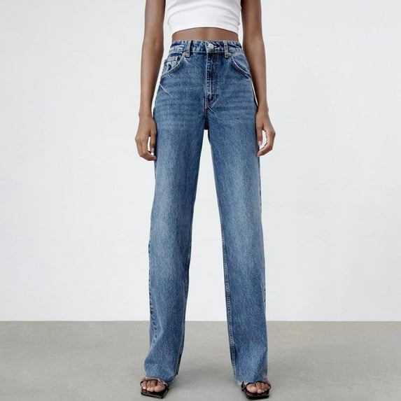 Women's Jeans High Rise Staright Leg Spring And Summer New Women's Button Solid Fashion Casual Straight Jeans Pants