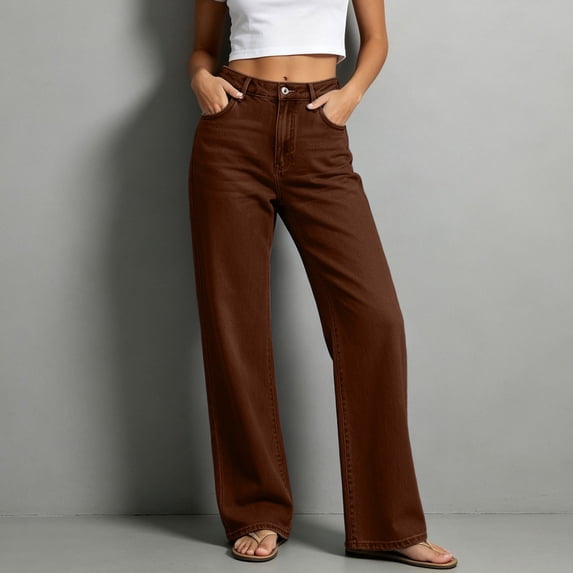 Women's Jeans High Rise Straight Leg Denim Pants with Pockets Casual Loose Trousers for Work and Daily Wear
