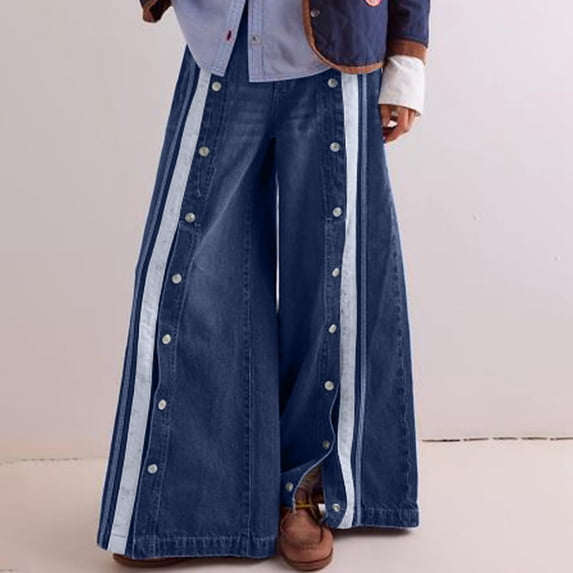 Women's Jeans High Rise Wide Leg Button Zipper Pockets Length Pants Jeans