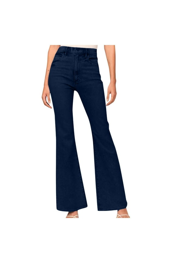 Women's Jeans High Rise Wide Leg Denim Button Zipper Solid High Waist Pockets Jean Long Trousers