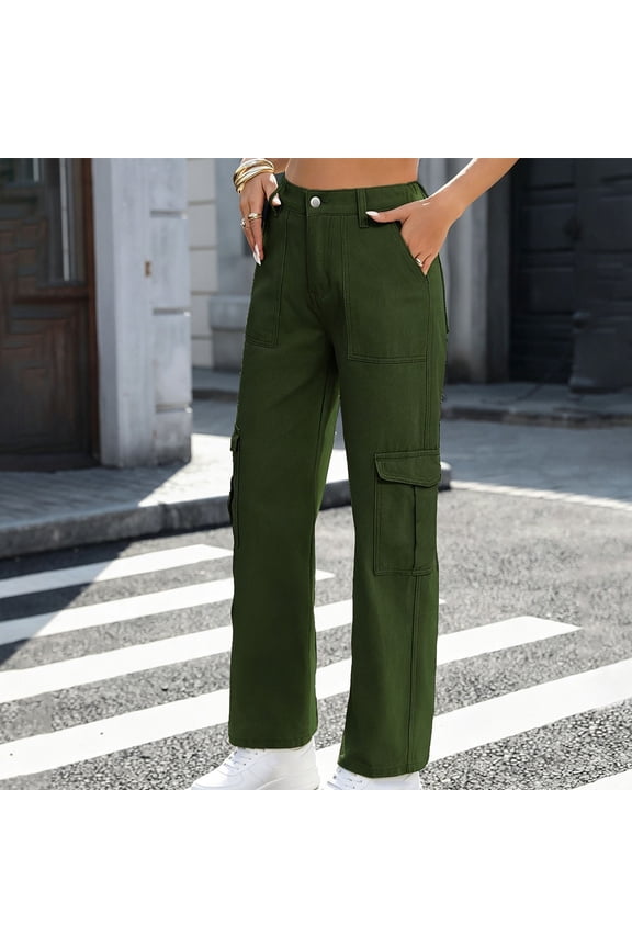 Women's Jeans High Rise Wide Leg Plus Size Fashion Multiple Pockets Work Clothes Straight Full Length Jeans