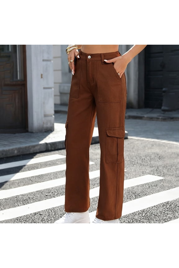 Women's Jeans High Rise Wide Leg Plus Size Fashion Multiple Pockets Work Clothes Straight Full Length Jeans