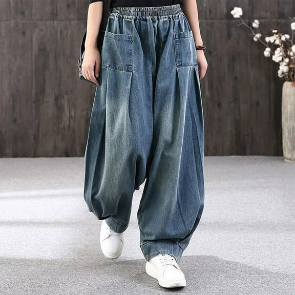 Women's Jeans High Rise Wide Leg Solid Color Fashion Casual Loose Broad Leg Full Length Pants