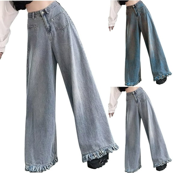 Women's Jeans High Waisted Denim Trousers Loose Drapey With Pockets Light Blue Loose Denim Pants L