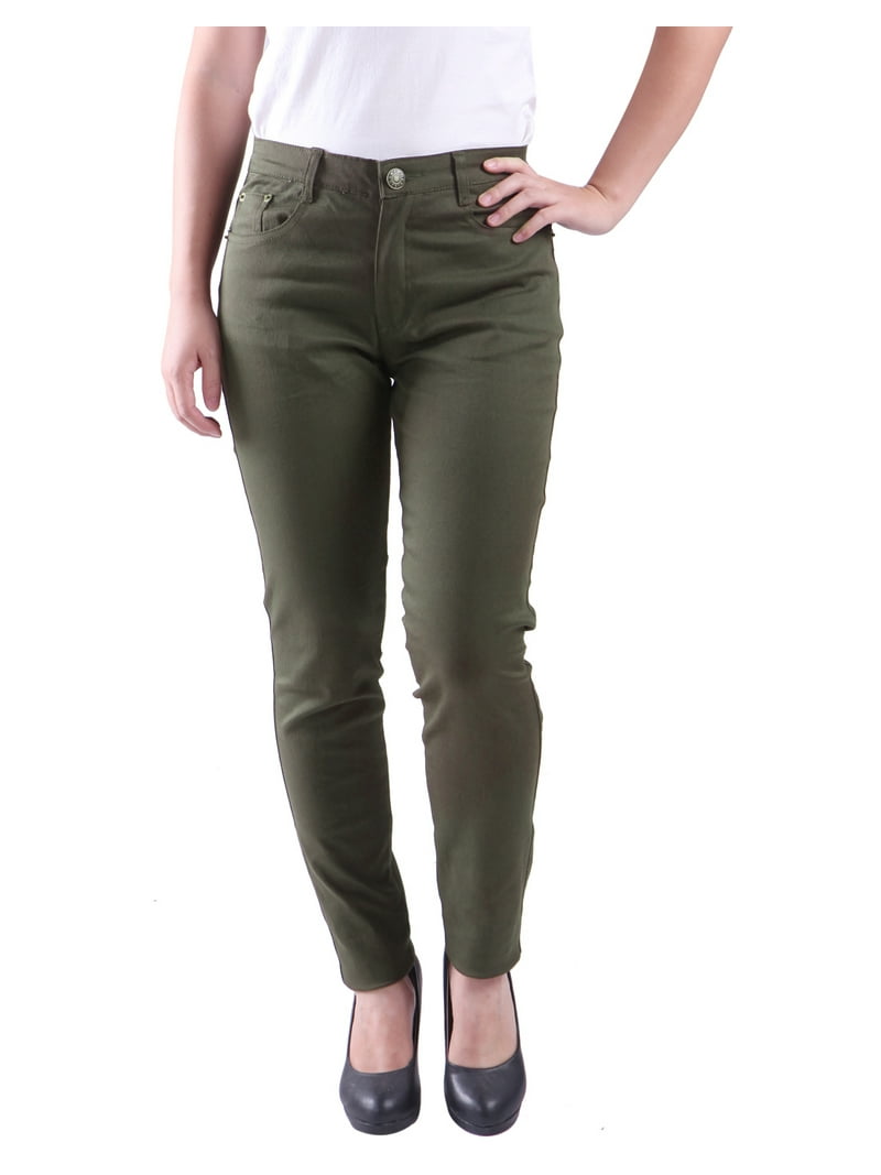Women's Jeans Jeggings Five Pocket Stretch Denim Pants (Olive
