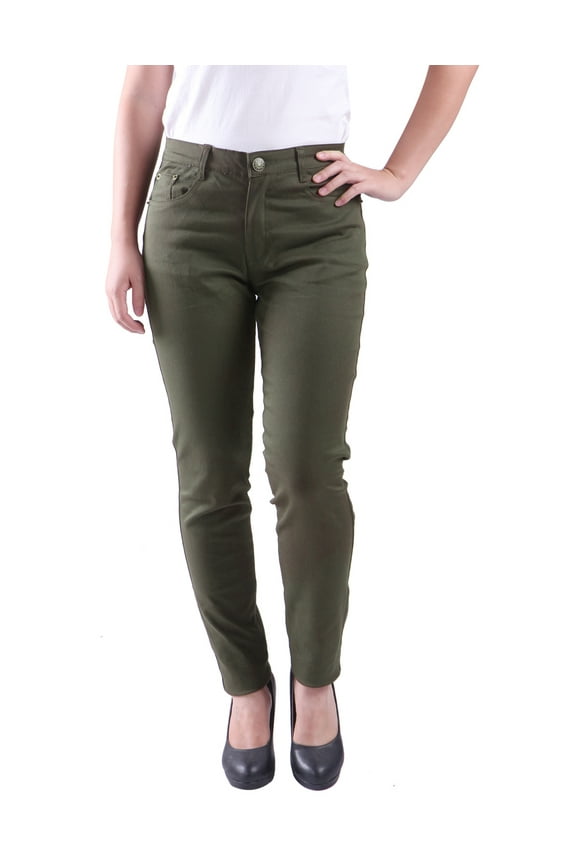 Women's Jeans Jeggings Five Pocket Stretch Denim Pants (Olive Green - Small)
