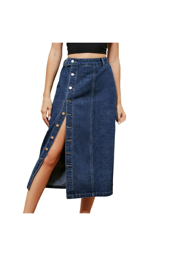 Women's Jeans Skirt Button Down High Waist Split A-line Casual Slim Fit Midi Skirts Denim Skirt for Women Carpenter Skirt