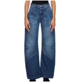 thumbnail image 1 of Women's Jeans Solid Color Button Zipper Pockets Length Pants Dark Blue Wide Leg Pants M, 1 of 6