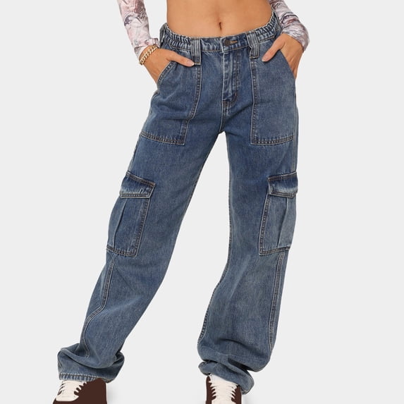Women's Jeans Solid Color Fashion Casual Loose Broad Leg Full Length Pants Jeans Denim Pants For Women Gray,6
