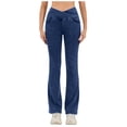 thumbnail image 1 of Women's Jeans Stylish Waistband Elastic Double Pocket Sports Yoga Fitness Jeans Pants Soft Cropped Jeans,Color:Dark Blue,Size:L, 1 of 6