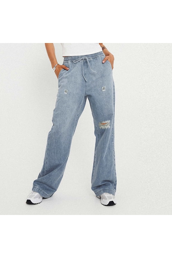 Women's Jeans Summer Woven Loose Casual Capris Pants Loose Boyfriends Jeans Denim Pants Blue,12