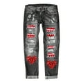 thumbnail image 1 of Women's Jeans Valentines Heart Printed Ripped Straight Leg Mid Rise Denim Festive Pattern Plus Size Women Jeans, 1 of 5