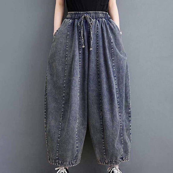 Women's Jeans Vintage Elastic Denim Pants Waist Loose Lantern Pants Radish Pants Long Pants Denim Pants For Women Blue,6