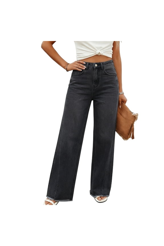 Women's Jeans Wide Leg High Rise Plus Size Washed Loose Casual Straight Wide Leg Floor Length Denim Jean
