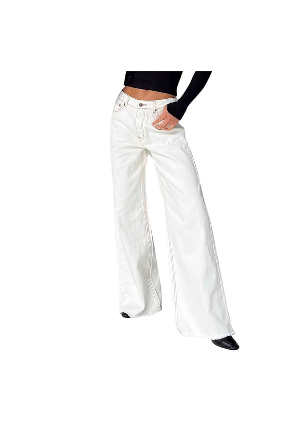 Women's Jeans Wide Leg Jeans Classic Fashion Retro Casual Pants Denim Pants Loose Boyfriends Jeans Denim Pants White,4