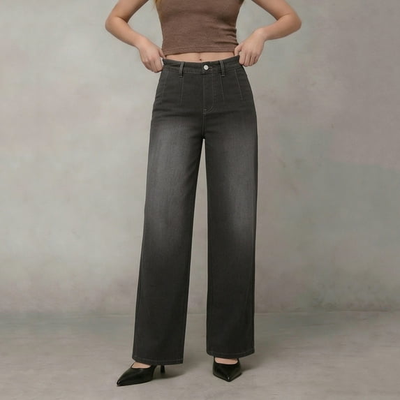 Women's Jeans Wide Leg Plus Size Mid Rise Slim Fit Wide Leg Casual Jeans for Daily Wear