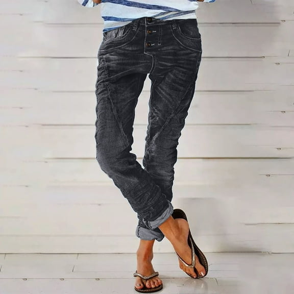 Black Women's Jeans, Women'S Fashion Print Street Loose Washed Polished Waist Ripped Jeans Denim Trousers,Women's Jeans S