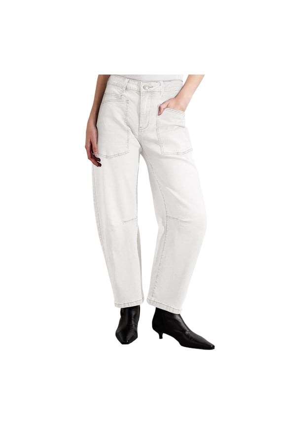 Women's Jeans Women's Retro Deconstruction Tooling Patch Pocket Washed Curved High Waisted Jeans for Stylish Comfort Soft Cropped Jeans,Color:White,Size:XL