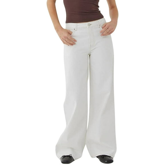 Women's Jeans Womens Wide Leg Jeans Baggy Jeans For Women Loose Boy‘Friend Jeans Denim Pants,White Women's Jeans L