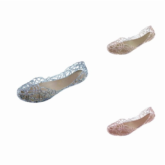 Women's Jelly Ballet Flats Slip Fine Mesh On Round Toe Breathable PVC Flat Shoes Summer Beach Daily Walking Footwear