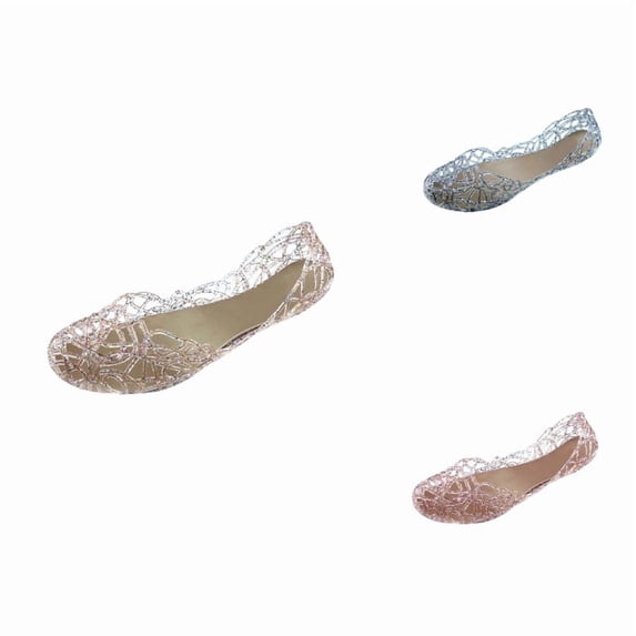 Women's Jelly Ballet Flats Slip Fine Mesh On Round Toe Breathable PVC Flat Shoes Summer Beach Daily Walking Footwear