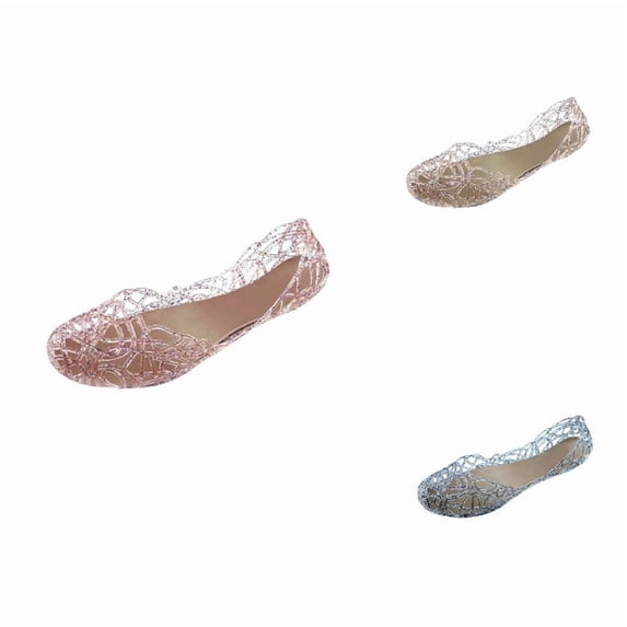 Women's Jelly Ballet Flats Slip Fine Mesh On Round Toe Breathable PVC Flat Shoes Summer Beach Daily Walking Footwear