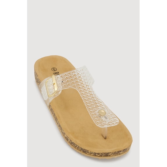 Women's Jelly Cut Out Thong Sandals with Buckle Detail
