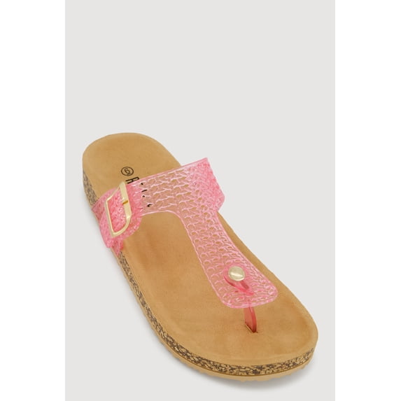 Women's Jelly Cut Out Thong Sandals with Buckle Detail