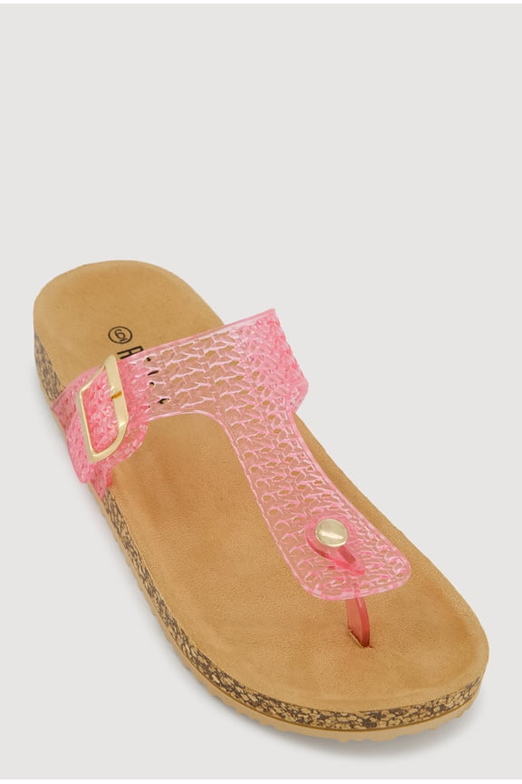Women's Jelly Cut Out Thong Sandals with Buckle Detail
