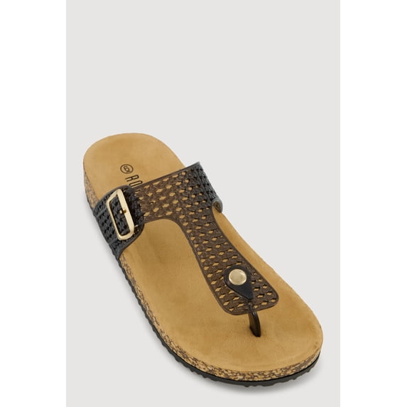 Women's Jelly Cut Out Thong Sandals with Buckle Detail