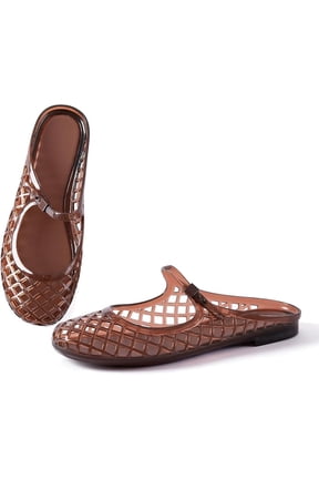 Women's Jelly Mesh Mule Sandals, Breathable Hollow Out Flat Shoes, Mary Jane Style Closed Toe Slides, Waterproof Summer Beach Shoes for Women