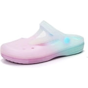 Womens Jelly Mesh Mule Sandals, Breathable Hollow Out Flat Shoes, Mary Jane Style Closed Toe Slides, Waterproof Summer Beach Shoes for Women