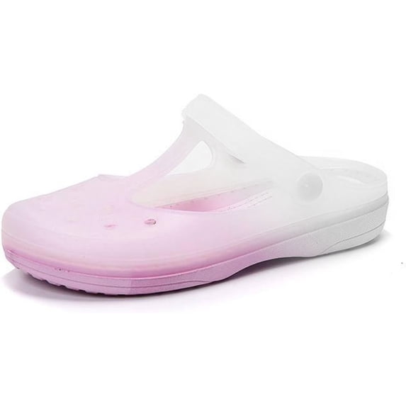 Women's Jelly Mesh Mule Sandals, Breathable Hollow Out Flat Shoes, Mary Jane Style Closed Toe Slides, Waterproof Summer Beach Shoes for Women
