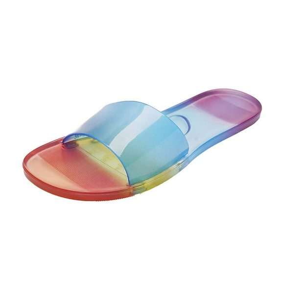 Women's Jelly PVC Open Toe Slip-On Flats Comfortable Slippers,Summer Casual Walking Beach Travel Non-Slip Trendy Slippers Multicolor Women Sandal