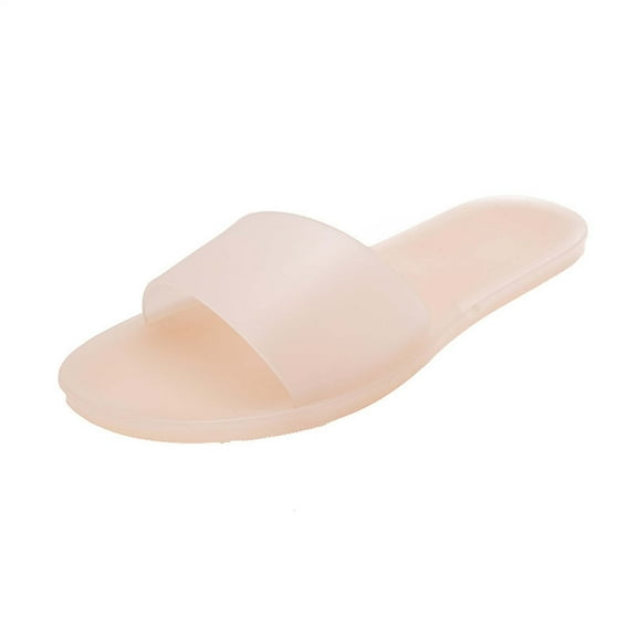 Women's Jelly PVC Open Toe Slip-On Flats Comfortable Slippers,Summer Casual Walking Beach Travel Non-Slip Trendy Slippers Pink Women Sandal