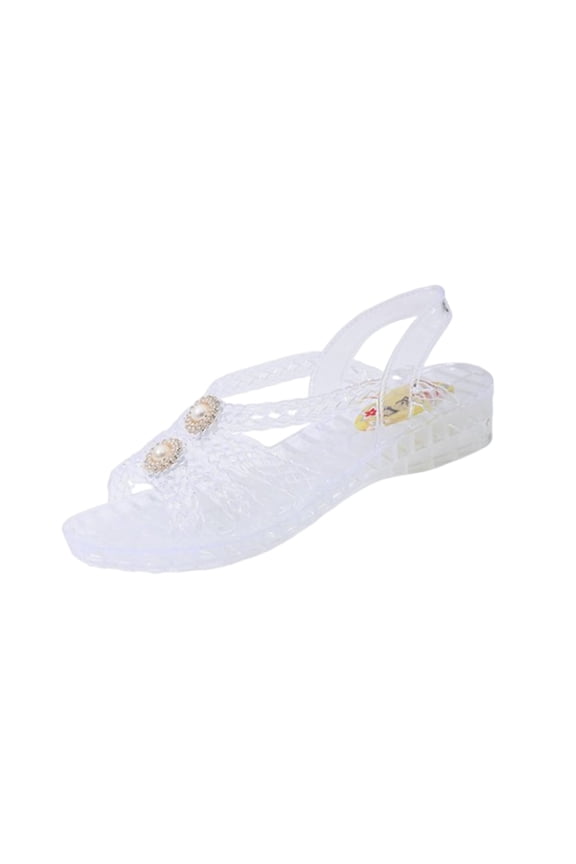 Women's Jelly Sandals Open Toe Slingback with Hollow-Out Design and Rhinestone Accent, Wedge Heel Shoes