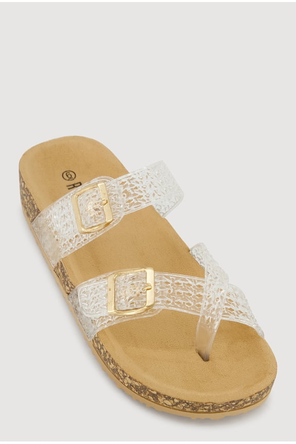 Women's Jelly Toe Loop Buckle Detail Footbed Sandals