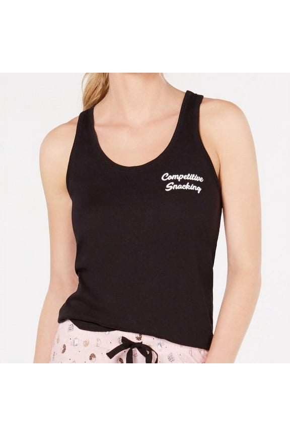 Women's Graphic Print Sleep Tank Top with Keyhole Black Size Large