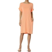 Women's Jersey Oversized-Fit Short-Sleeve Pocket Knee Length Midi T-Shirt Dress