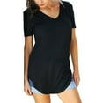 thumbnail image 1 of Women's Jersey Relaxed-Fit Short-Sleeve V-Neck Longline T-Shirt, 1 of 5