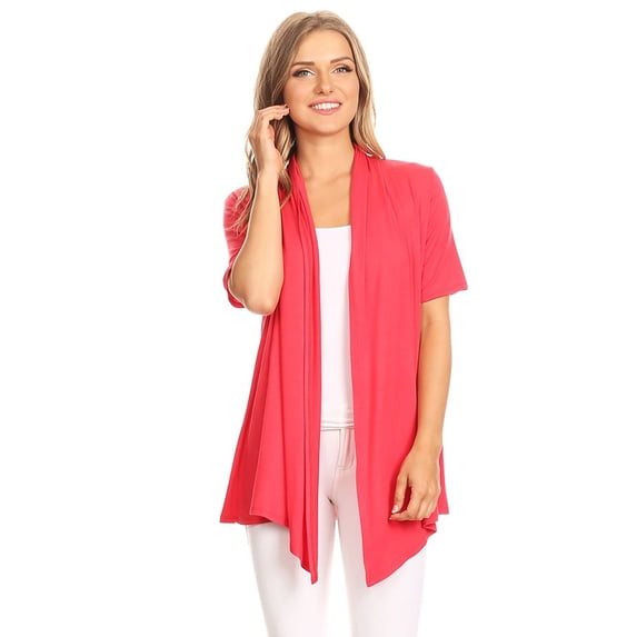 Women's Solid & Printed Short Sleeves Open Front Draped Cardigan