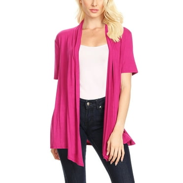 Women's Jersey Short Sleeve Solid Open Front Draped Casual Work Office Wear Cardigan (S-3XL)