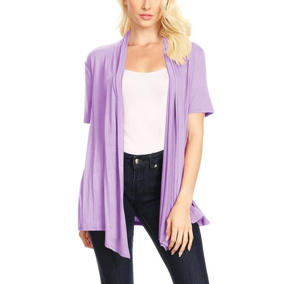 Women's Jersey Short Sleeve Solid Open Front Draped Casual Work Office Wear Cardigan (S-3XL)