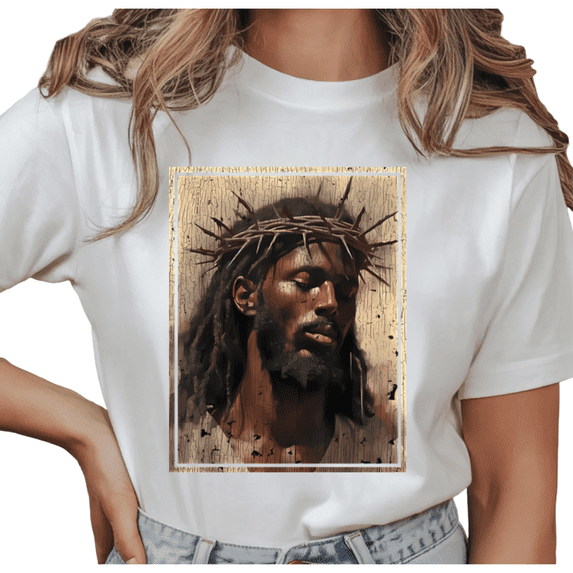 Women's Jesus Crown of Thorns Vintage Art Religious Graphic Comfortable T Shirt Short Sleeve Round Neck Top White S-5XL