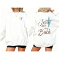 thumbnail image 1 of Women's "Jesus Has My Back" Graphic Sweatshirt Breathable Comfortable Round-neck long-sleeved White S-3XL, 1 of 5