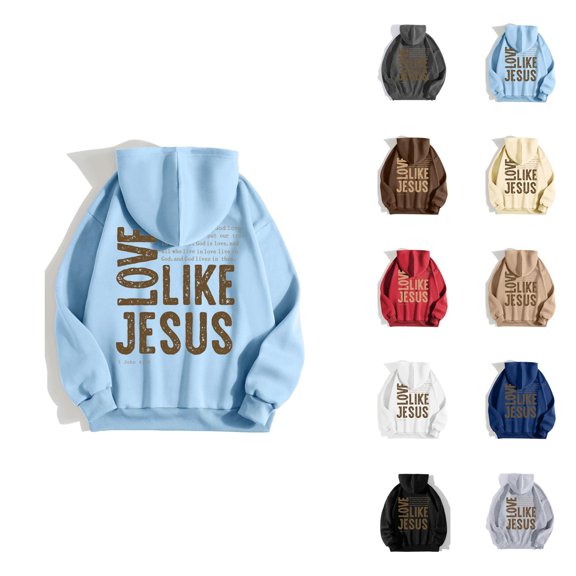 Women's Jesus Hoodie 2025 Christian Love Like Jesus Hooded Sweatshirt Fall Winter Y2K Graphic Pullover Top with Pockets
